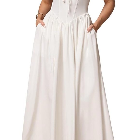 Casual White Midi Dress with Pockets - Picture 4 of 4